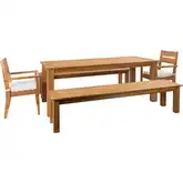 Carenen 5-Piece Outdoor Dining Set in Teak & Antique White Fabric