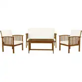 Caneel 4-Piece Outdoor Loveseat Set in Natural Wood & Beige Fabric
