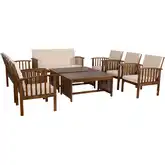 Caneel 8-Piece Outdoor Loveseat Set in Wood & Beige Fabric