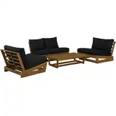 Silbury Outdoor 4-Piece Loveseat Set in Wood & Black Fabric