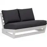 Silbury Outdoor Bench in White Wood & Gray Fabric