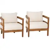 Breton Outdoor Club Accent Chair in Wood & Beige Fabric (Set of 2)
