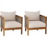 Chaddsley Outdoor Club Accent Chair in Wood, Faux Rattan & Beige Fabric (Set of 2)