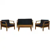 Arlen Outdoor 4-Piece Loveseat Set in Brown Wood & Navy Blue Fabric