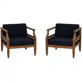 Arlen Outdoor Club Accent Chair in Brown Wood & Navy Blue Fabric (Set of 2)