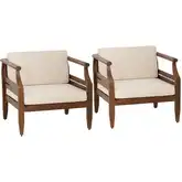 Arlen Outdoor Club Accent Chair in Brown Wood & Beige Fabric (Set of 2)