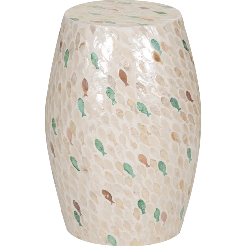 Pattison Drum End Table in Fish Pattern Ivory Tone Capiz Shell