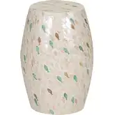 Pattison Drum End Table in Fish Pattern Ivory Tone Capiz Shell