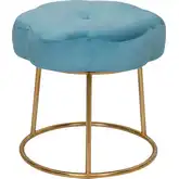 Seraphina Vanity Stool in Light Blue Fabric & Gold