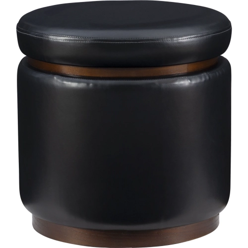 Blanche Storage Ottoman in Black Leatherette & Walnut