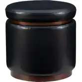 Blanche Storage Ottoman in Black Leatherette & Walnut