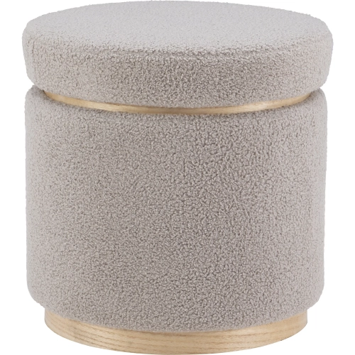 Blanche Storage Ottoman in Light Gray Sherpa & Wood