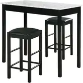 Lancer 3-Piece Counter Dining Set in Black Faux Marble, Wood & Leatherette