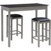 Lancer 3-Piece Counter Dining Set in Gray Faux Marble, Wood & Leatherette