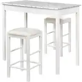 Lancer 3-Piece Counter Dining Set in White Faux Marble, Wood & Leatherette