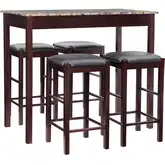 Lancer 5-Piece Counter Dining Set in Espresso, Faux Marble & Black Leatherette