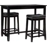 Claridge 3-Piece Counter Dining Set in Black & Black Eco Leather