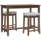 Claridge 3-Piece Counter Height Dining Set in Rustic Wood & Stripe Fabric