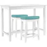 Claridge 3-Piece Counter Height Dining Set in White Wood & Teal Leatherette