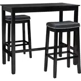 Claridge 3-Piece Bar Dining Set in Black & Black Eco Leather