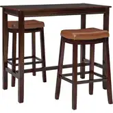 Claridge 3-Piece Bar Height Dining Set in Wood & Cognac Leatherette