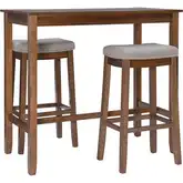 Claridge 3-Piece Bar Height Dining Set in Rustic Wood & Gray Fabric