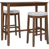Claridge 3-Piece Bar Height Dining Set in Rustic Wood & Stripe Fabric