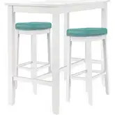 Claridge 3-Piece Bar Height Dining Set in White Wood & Teal Leatherette