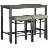 Betty 3-Piece Counter Dining Set in Pewter, Gray Metal & Gray Fabric
