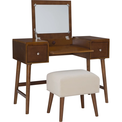 Viola Bedroom Vanity Set in Walnut Wood & Neutral Fabric