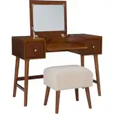 Viola Bedroom Vanity Set in Walnut Wood & Neutral Fabric