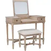 Cyndi Bedroom Vanity in Gray Wash Wood & Beige Fabric