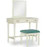 Garbo Bedroom Vanity Set in Cream Wood & Green Fabric