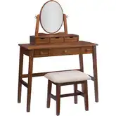 Lorna Bedroom Vanity Set in Walnut Wood & Neutral Fabric
