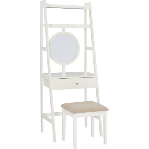 Lilymae Leaning Bedroom Vanity Set in White & Beige Fabric