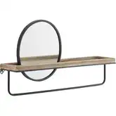 Keating Center Mirror Wall Shelf in Black Metal & Wood