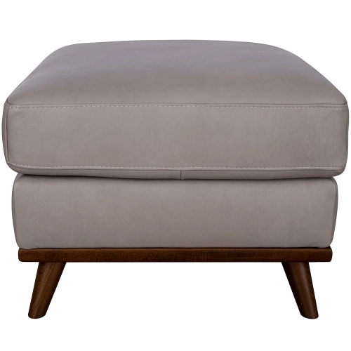 Iris Ottoman (Shown in Greige Top Grain Leather & Wood)