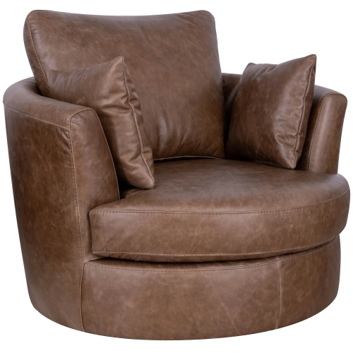 Jodie Swivel Accent Chair (Shown in Distressed Bomber Tan Brown Top Grain Leather)