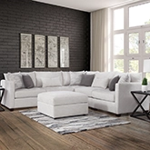 Leia 5 Piece Sectional Sofa & Ottoman in Opal Neutral Fabric