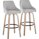 Hannah 30" Swivel Bar Stool in Whitewash Wood & Grey Fabric with Black Footrest (Set of 2)