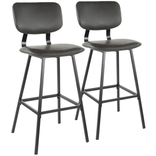 Foundry 30" Bar Stool in Grey Leatherette with Grey Stitching & Black Metal (Set of 2)