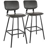 Foundry 30" Bar Stool in Grey Leatherette with Grey Stitching & Black Metal (Set of 2)