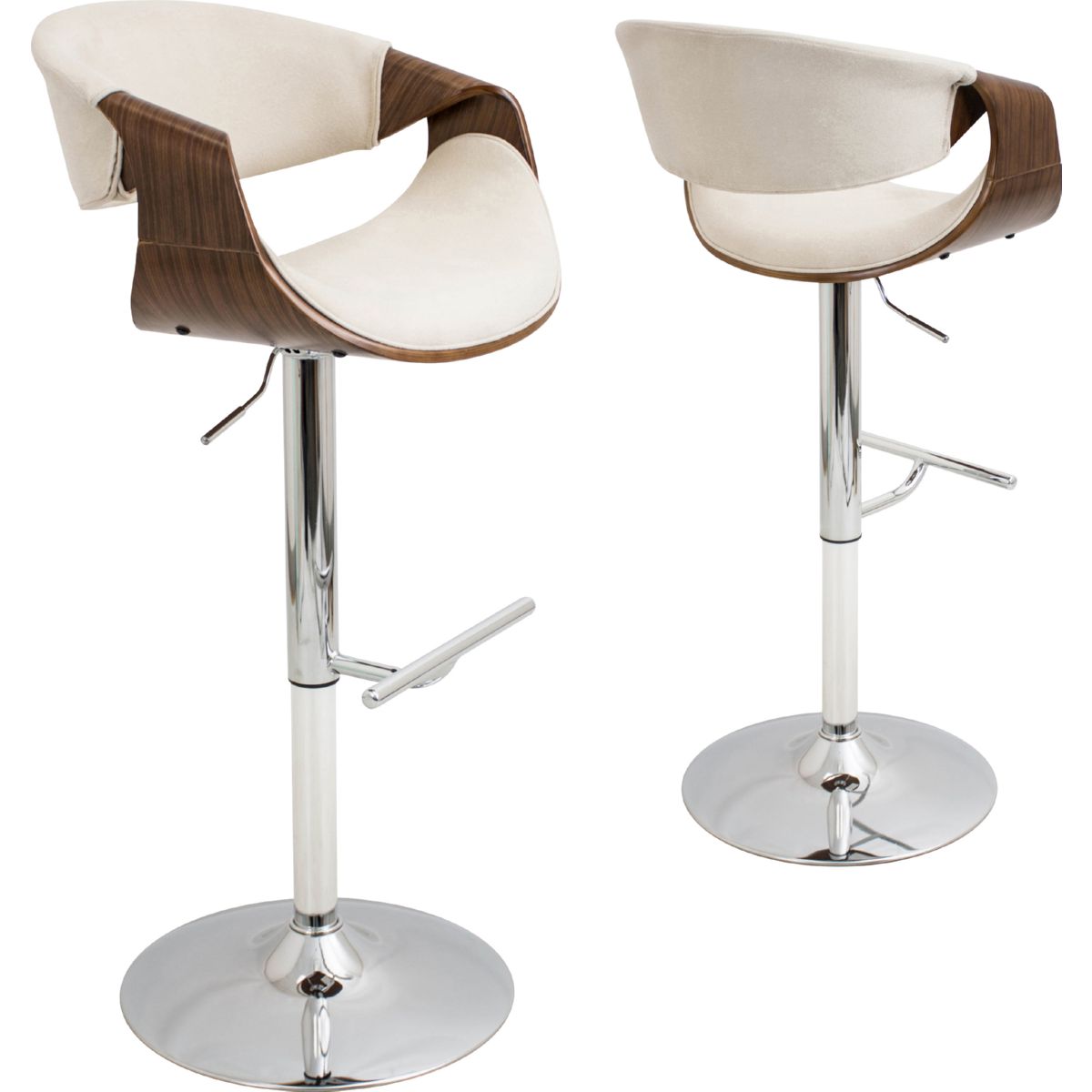 Lumisource Curvo Adjustable Bar Stool in Cream Fabric Walnut