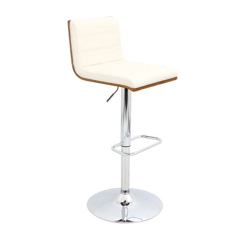 Vasari Adjustable Bar Stool in Cream Leatherette & Walnut Finish