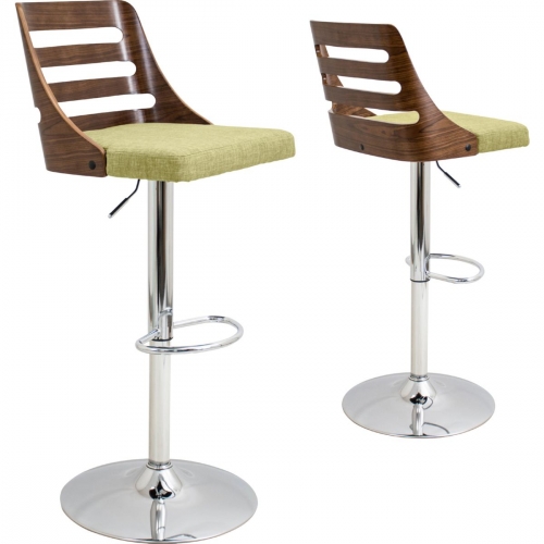 Trevi Bar Stool with Walnut Ladder Back & Green Fabric Seat on Chrome