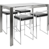 Fuji 5 Piece Counter Height Dining Set in Black Leatherette & Stainless Steel
