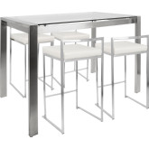 Fuji 5 Piece Counter Height Dining Set in White Leatherette & Stainless Steel