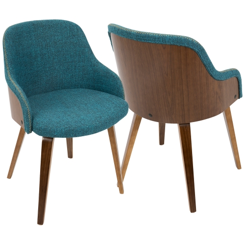 Bacci Dining Accent Chair in Teal Fabric & Walnut Finish