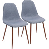 Pebble Dining Accent Chair in Blue Fabric on Walnut (Set of 2)