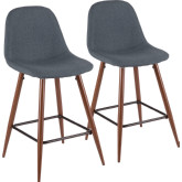 Pebble 24" Counter Stool in Blue Fabric & Walnut Finish Metal (Set of 2)